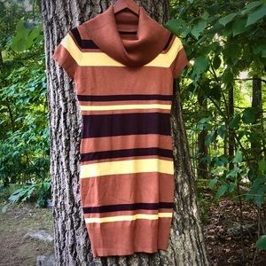 NWOT knit, striped turtleneck pencil dress
